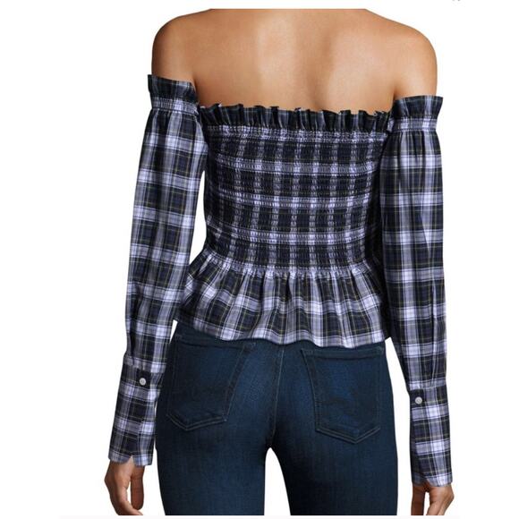 Petersyn 'Blaine' Dover Check Off-the-Shoulder Peplum Top M Plaid Academia Boho - Picture 2 of 11